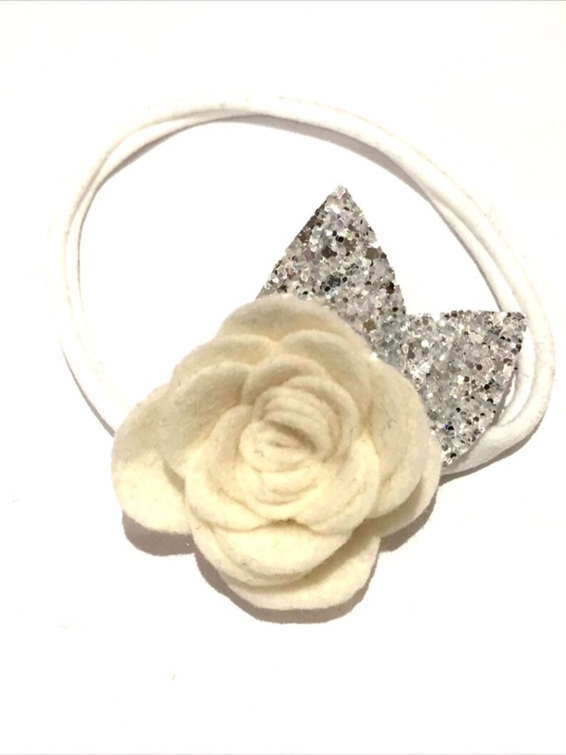 White felt flower headband newborn flower headband girls white headband baby flower headband white headband