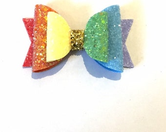Rainbow Glitter Double Diva Bow 2 inch.
