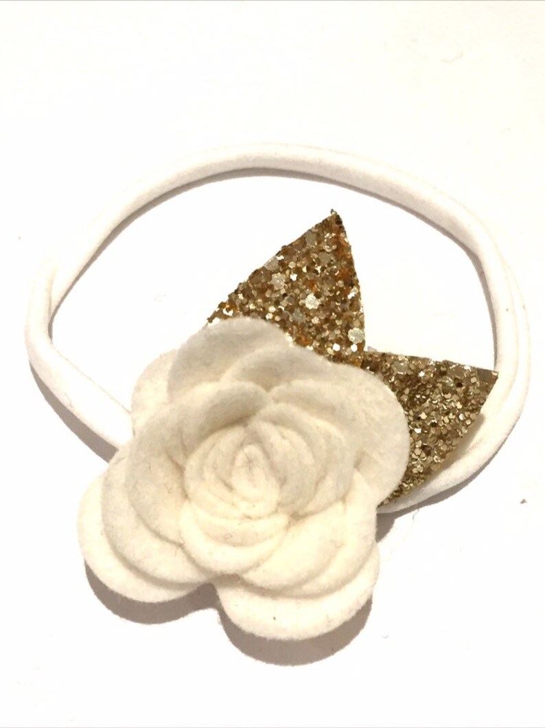 White felt flower headband newborn flower headband girls white headband baby flower headband white headband