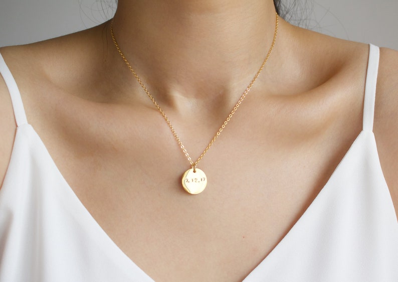 Anniversary Gift Date Necklace Gold disc Necklace Personalized Gift Gift for women Numerical Necklace