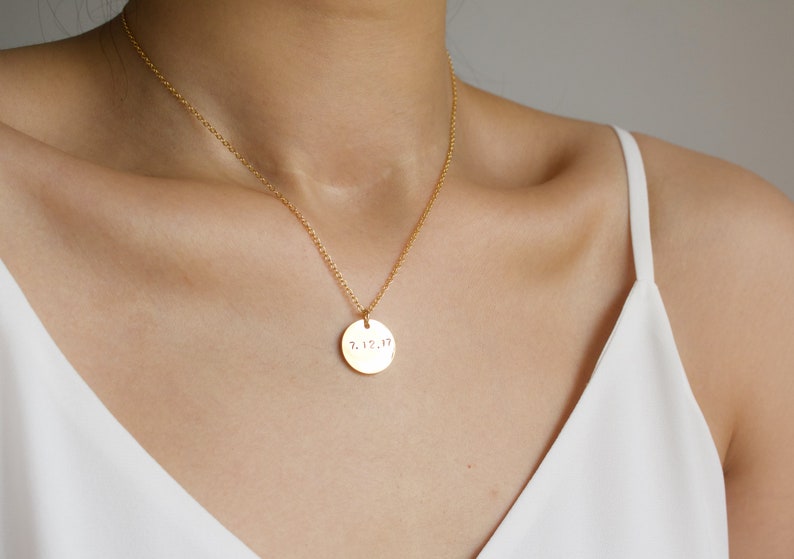 Anniversary Gift Date Necklace Gold disc Necklace Personalized Gift Gift for women Numerical Necklace