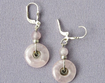 Earrings 'Light Rose Quartz & Silver'