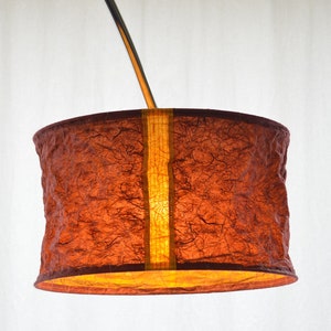 Lampshade, hanging screen, diameter 40 cm, 24 cm high, sewn from fiber silk, dark red/yellow