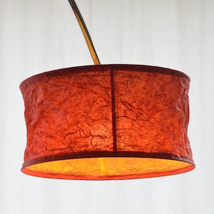 Lamp shade, hanging screen, diameter 40 cm, 21 cm high, sewn from fiber silk, red/Yellow