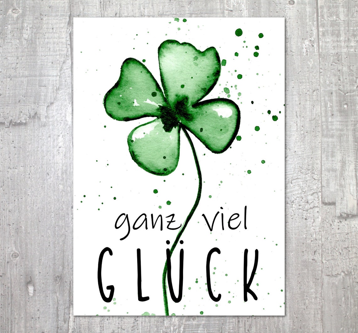 Karte Postkarte Viel Glück mit Kleeblatt Etsy