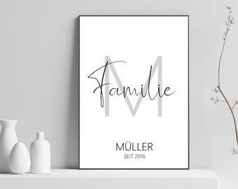 Affiche famille personnalisée, nom et lettre, cadeau personnalisé famille, fête des mères, mariage, naissance bébé, anniversaire