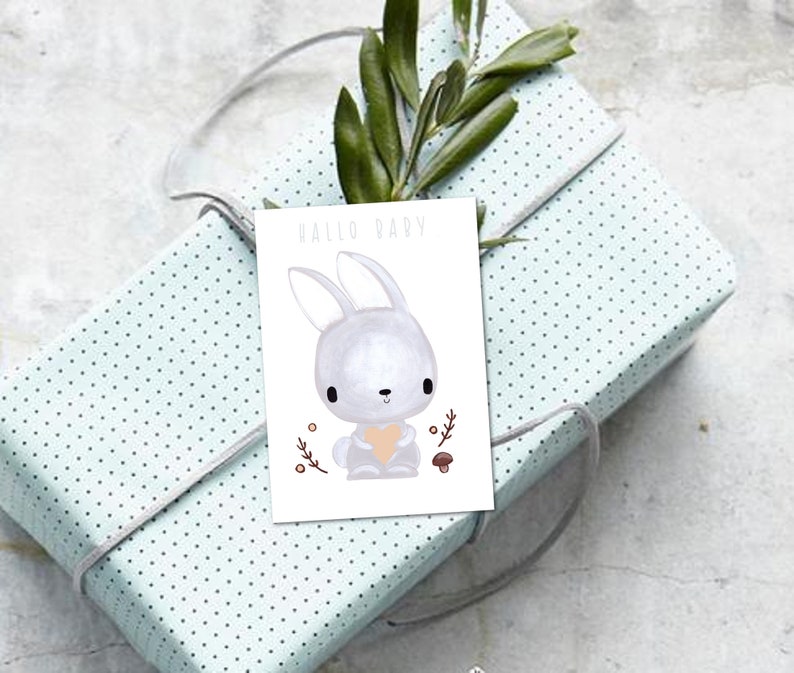 Grußkarte zur Geburt Hase Grußkarte Baby hallo baby Etsy