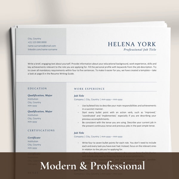 Modern Resume Template, Word, Pages CV, Professional Resume Template, Cover Letter Template, CV Template, Curriculum Vitae, Lebenslauf 2024