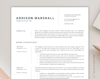 Minimalist CV Resume Template, Instant Download One-page and Two-page Resume, CV Design for MS Word - Finance, Law or Banking Resume