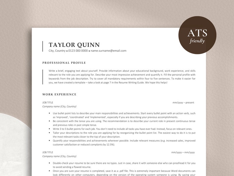 Professional Resume, ATS Resume Template and Cover Letter, Minimalist ATS Resume Template Word & Pages CV Template image 1