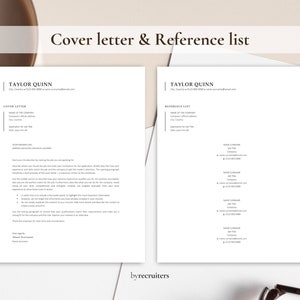 May include: A black and white cover letter and reference list template with the text "Cover letter & Reference list" at the top. The template is designed for a job applicant to use when applying for a job.