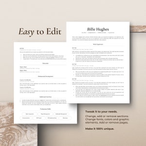 Easy to edit and fully customizable two-page resume template on a beige marble background. Minimalist, professional CV template for 2024.