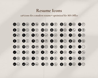 Resume Icons, Instant Download 128 Black Icons for a Resume including Contact Details, Personal Info and Resume Section Icons