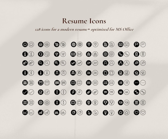 Resume Icons: 128 Black Contact & Section Icons (Instant Download)