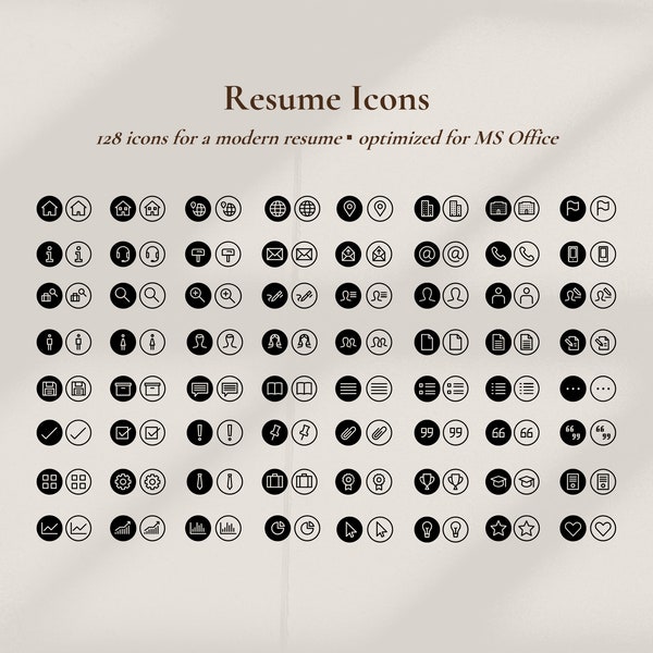 Resume Icons, Instant Download 128 Black Icons for a Resume including Contact Details, Personal Info and Resume Section Icons