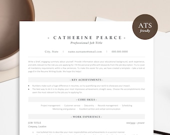 ATS Resume Template Word, Pages, ATS Friendly Resume Template, Ats CV Resume, Simple Resume, Single Column Resume Template
