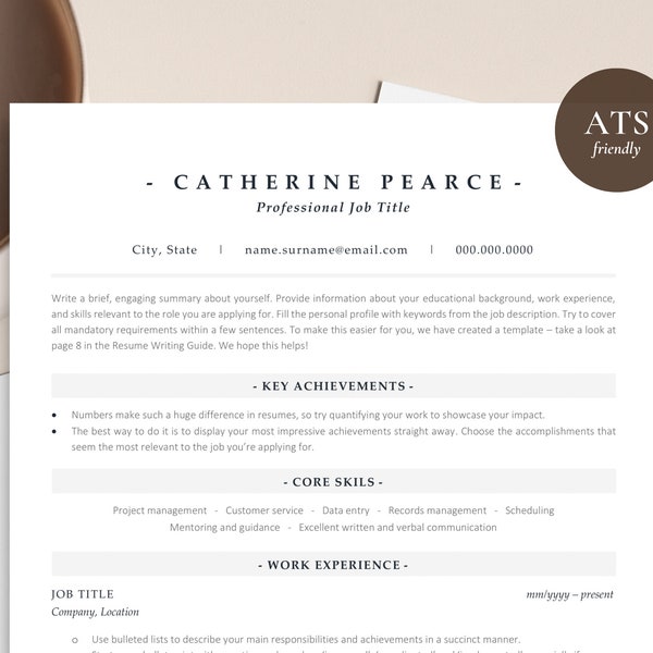 ATS Resume Template Word, Pages, ATS Friendly Resume Template, Ats CV Resume, Simple Resume, Modern Resume, Basic Resume, Executive Resume