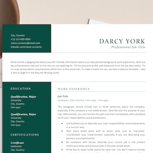 Plantilla de currículum moderno, CV de páginas de Word, currículum de dos columnas, diseño de CV profesional, plantilla de currículum verde y elegante para descargar, carta de presentación de CV