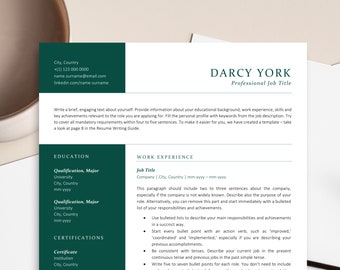 Modern Resume Template, Word Pages CV, Two Column Resume, Professional CV Design, Green Stylish Resume Template to Download, CV Cover Letter