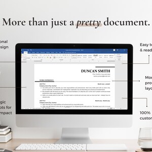 Puede incluir: Una pantalla de ordenador que muestra una plantilla de curr&iacute;culum en un programa de procesamiento de textos. La plantilla de curr&iacute;culum es moderna y profesional con un dise&ntilde;o limpio. El texto en la pantalla dice "DUNCAN SMITH".