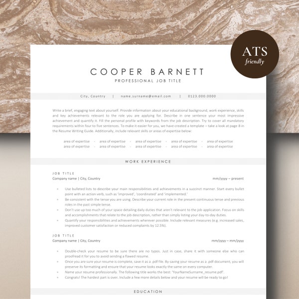 Executive Resume Template, Google Docs Resume, 1-3 Page ATS Friendly Resume, Word, Pages, Google Docs Template, Corporate CV Templates