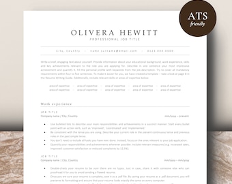 Simple ATS Friendly Resume Template Word, Pages, ATS Resume, CV Resume Template, Minimalist Resume, Clean Single Column Resume Template