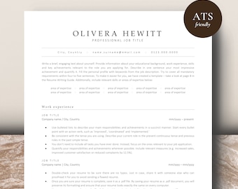 ATS Friendly Resume Template Word, Pages, ATS Resume, ATS Cv Resume Template, Minimalist Resume, Simple Resume, Basic Cv, Executive Resume