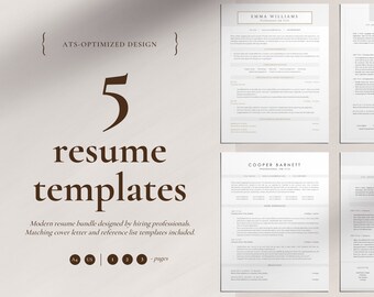 ATS Resume Bundle | ATS friendly Resume Templates, Five Modern Resumes - CV Templates for Word