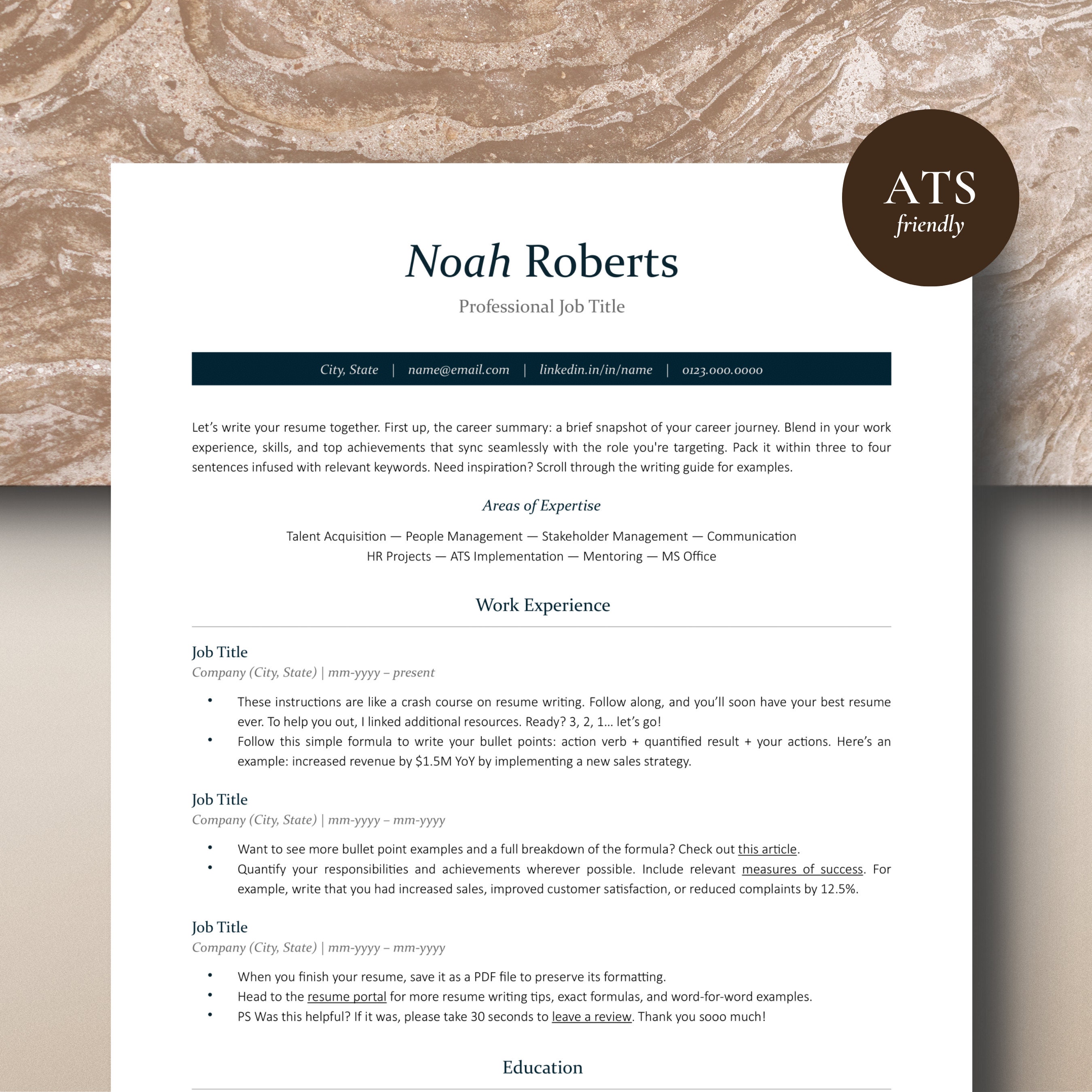 ATS Resume Template 2024, Modern Resume Google Docs, Word, Pages