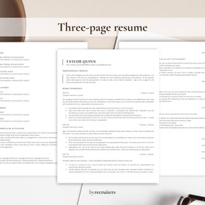 May include: A three-page resume template with a minimalist design. The template features a professional profile section, work experience section, and skills section. The template is designed to help job seekers create a visually appealing and effective resume.