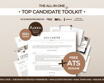 Job Search Toolkit + FREE ATS Resume Template, Top Candidate Bundle, Job Search Planner, Job Application Tracker, ATS Resume, Cover Letter