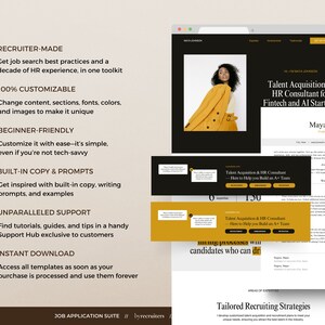 Recruiter-made, all-in-one job search solution with DFY job application templates, including a resume template, resume website template for Canva, and LinkedIn banner template