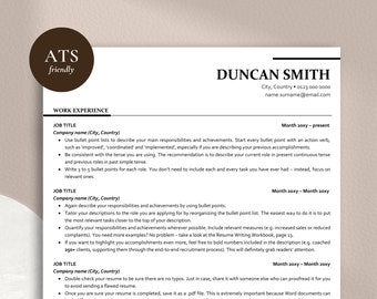 ATS Resume Template, Professional Resume Design, Modern ATS-friendly CV Template, Resume and Cover Letter Template Word, Minimalist Resume