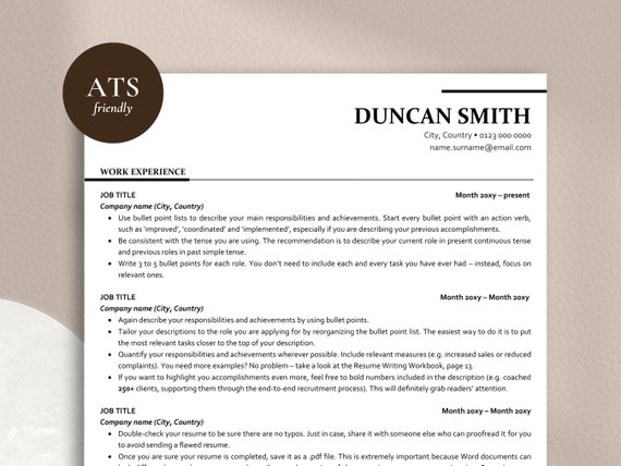ATS Resume Template, Professional Resume Design, Modern ATS-friendly CV Template, Resume and Cover Letter Template Word, Minimalist Resume