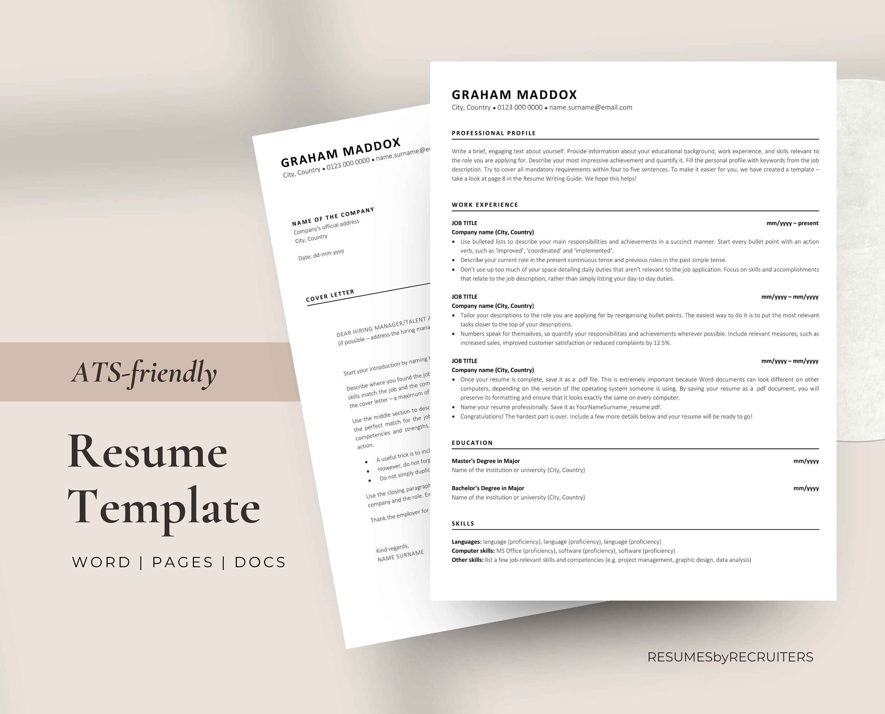 paper-templates-ats-friendly-resume-word-professional-resume-template-cover-letter-simple-cv