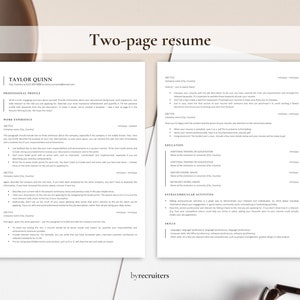 May include: Two-page resume template with a minimalist design. The template features a professional profile section, work experience, education, extracurricular activities, and skills sections. The template is designed to help job seekers create a visually appealing and informative resume.