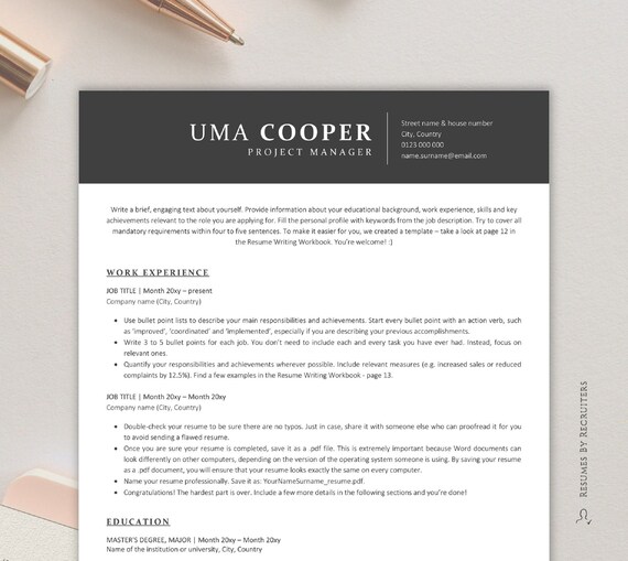 Ats Resume Template And Cover Letter Instant Download Etsy