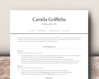 Minimalist Resume Template 2024, Clean Resume Cover Letter, Simple CV Template Word Pages, Elegant CV, Cover Letter, Resume Writing Guide