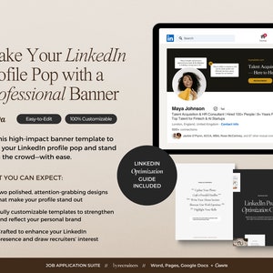 LinkedIn banner template in Canva for creative industries to download. LinkedIn profile optimization guide included.