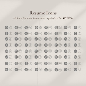 Resume Icons, Instant Download Recolorable Icon Set for a Modern Resume, 128 Curriculum Vitae Gray Graphics Set