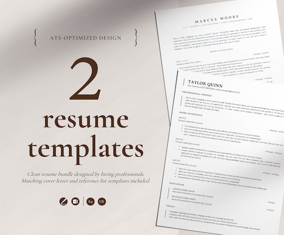 ATS Resume Templates for Pages and Word, Instant Download ATS Resumes, Two Minimalist ATS Optimized Resumes, Resume Bundle, Corporate Design