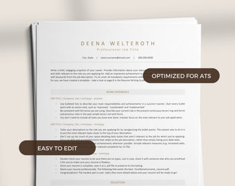 ATS Resume Template (Word, Pages), Clean and Professional CV Template, Minimalist Resume + Cover Letter