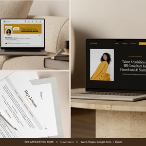 All-in-one DIY job search toolkit to download, including resume template, website template, and LinkedIn banner template. Word, Pages, Google Docs and Canva templates included.