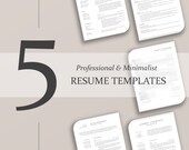 Resume Bundle, Instant Download Five Minimalist CV Templates for Word, 5 Professional Business Resume Templates, CV Design Bundle