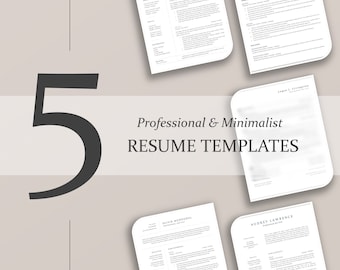 Resume Bundle, Instant Download Five Minimalist CV Templates for Word, 5 Professional Business Resume Templates, CV Design Bundle