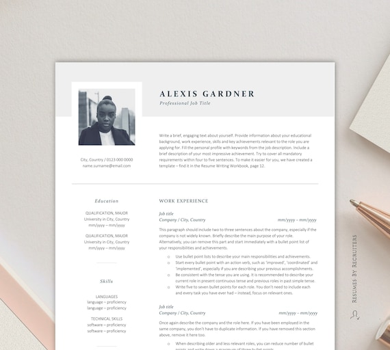 Elegant Resume Template With Photo Instant Download Cv Etsy