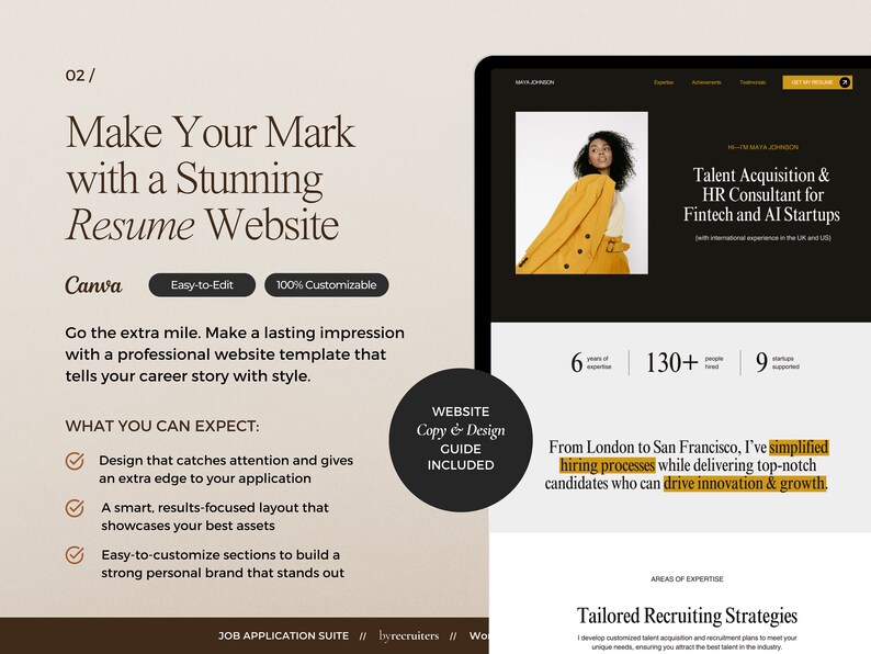 Canva resume website template to download. Modern template for creative industries.