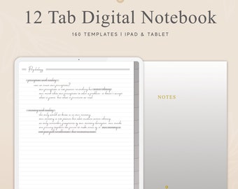 12タブノート、160テンプレート、ハイパーリンク付きタブ、細罫、中罫、太罫、罫線入り、グリッド、ドット、白紙、iPad、Goodnotes、Notability