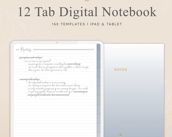 12タブノート、160テンプレート、ハイパーリンク付きタブ、細罫、中罫、太罫、罫線入り、グリッド、ドット、白紙、iPad、Goodnotes、Notability