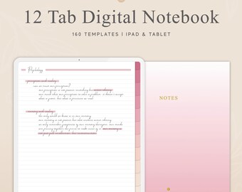 12タブノート、160テンプレート、ハイパーリンク付きタブ、細罫、中罫、太罫、罫線入り、グリッド、ドット、白紙、iPad、Goodnotes、Notability